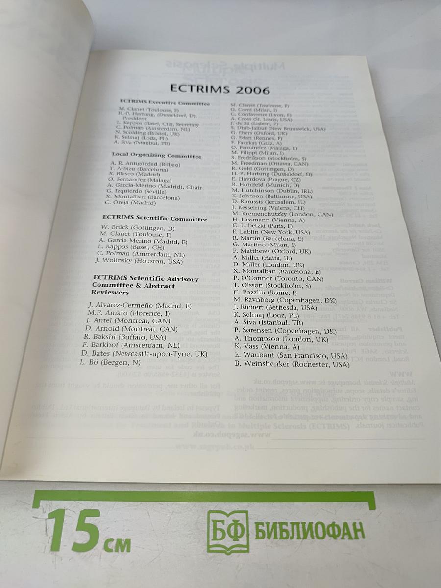 Multiple Sclerosis: Clinical and Laboratory Research, ECTRIMS 2006, Supplement (Volume 12 Supplement 11)