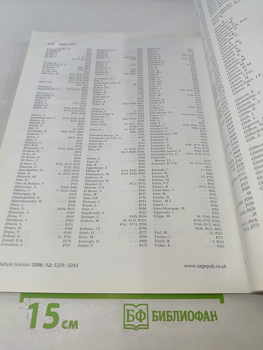Multiple Sclerosis: Clinical and Laboratory Research, ECTRIMS 2006, Supplement (Volume 12 Supplement 11)