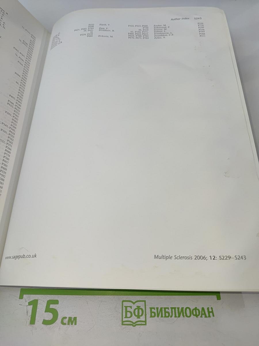 Multiple Sclerosis: Clinical and Laboratory Research, ECTRIMS 2006, Supplement (Volume 12 Supplement 11)