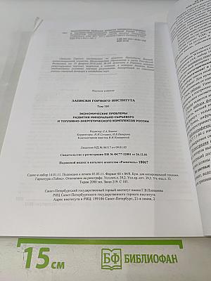 Записки Горного Института. Том 191. Экономические проблемы развития минерально-сырьевого и топливно-энергетического комплексов России