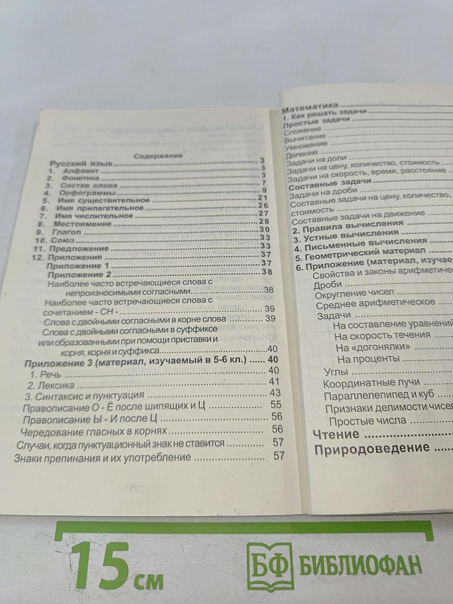 Справочник для начальных классов (Русский язык, Математика, Чтение, Природоведение)