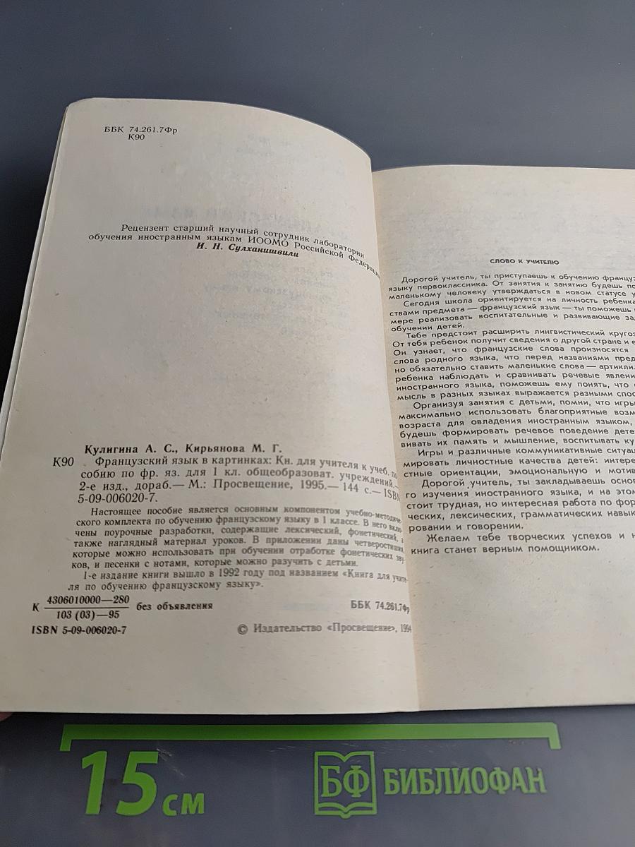 Французский язык в картинках. Книга для учителя к учебному пособию для 1 класса