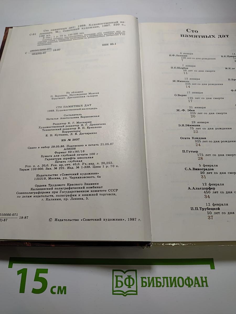 1988 Сто памятных дат. Художественный календарь