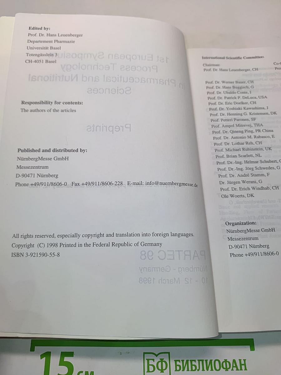 PARTEC 98: 1st European Symposium Process Technology in Pharmaceutical and Nutritional Sciences. Preprints