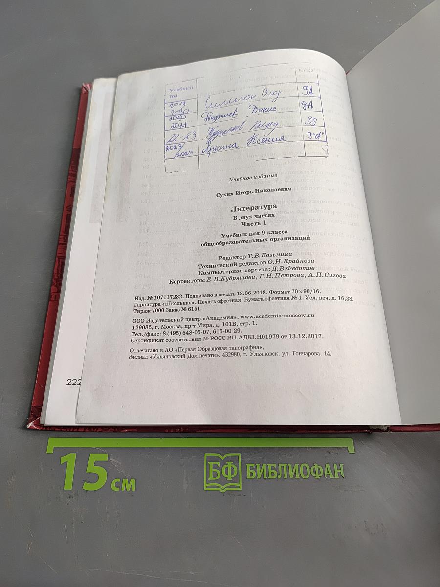 Литература. Учебник для 9 класса. Часть 1