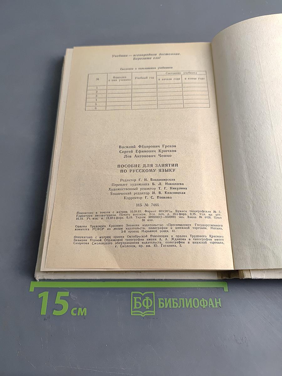 Пособие для занятий по русскому языку в старших классах средней школы