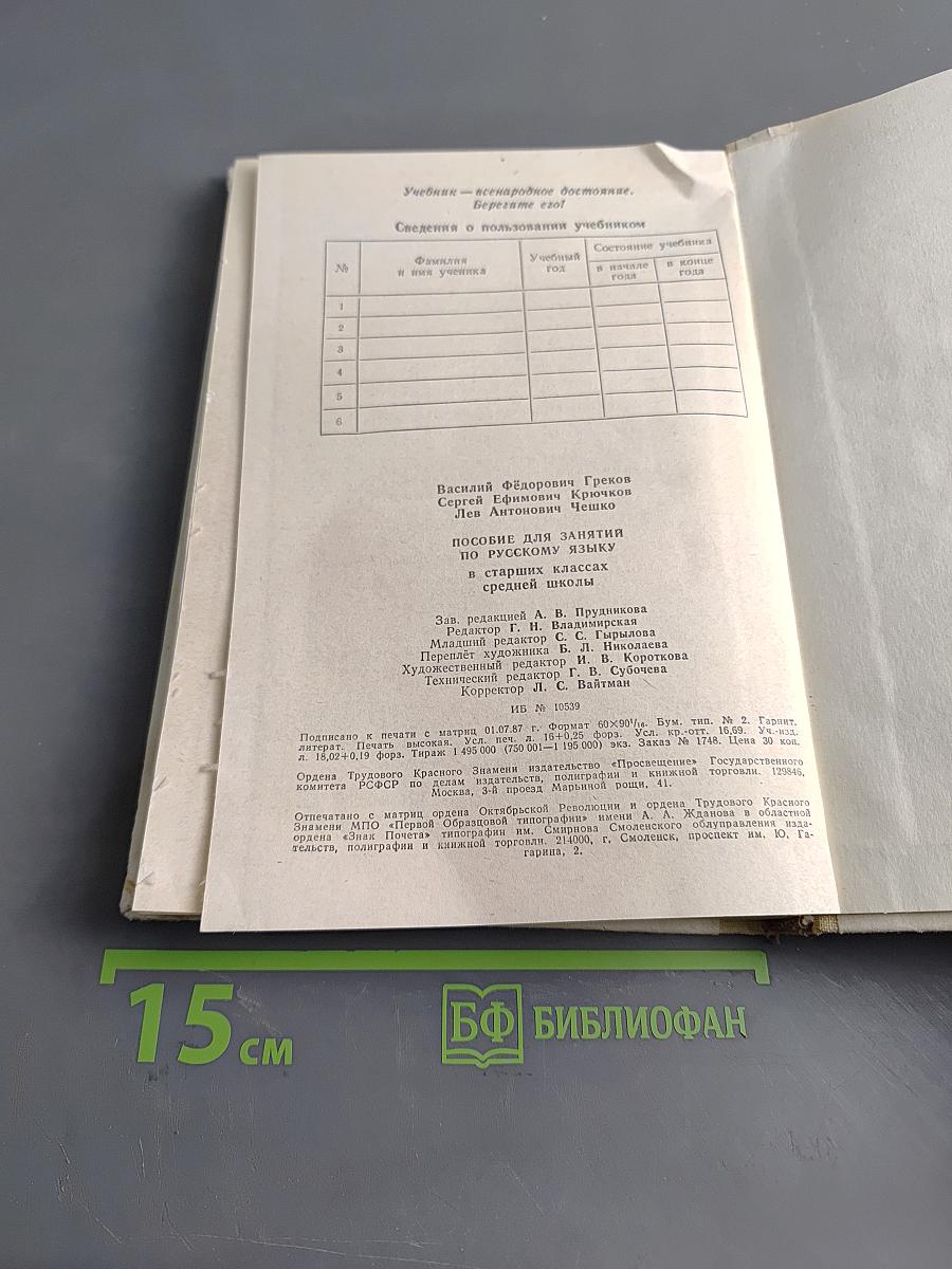 Пособие для занятий по русскому языку в старших классах средней школы
