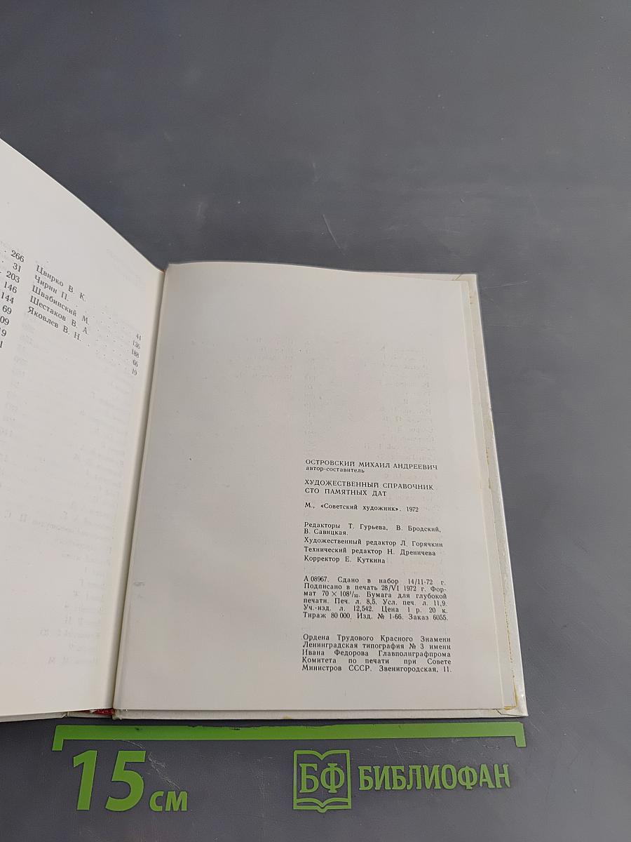 Художественный справочник. Сто памятных дат