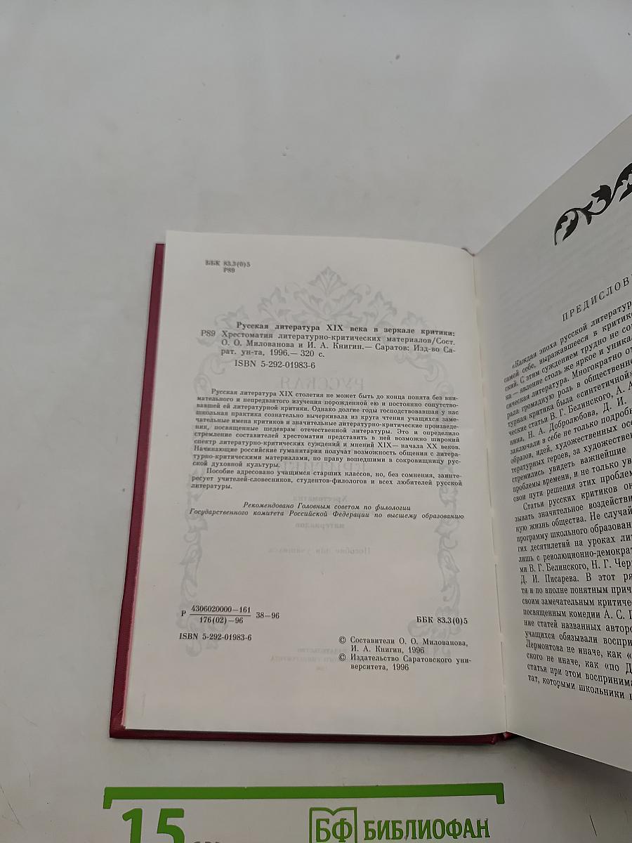 Русская литература XIX века в зеркале критики. Хрестоматия литературно-критических материалов