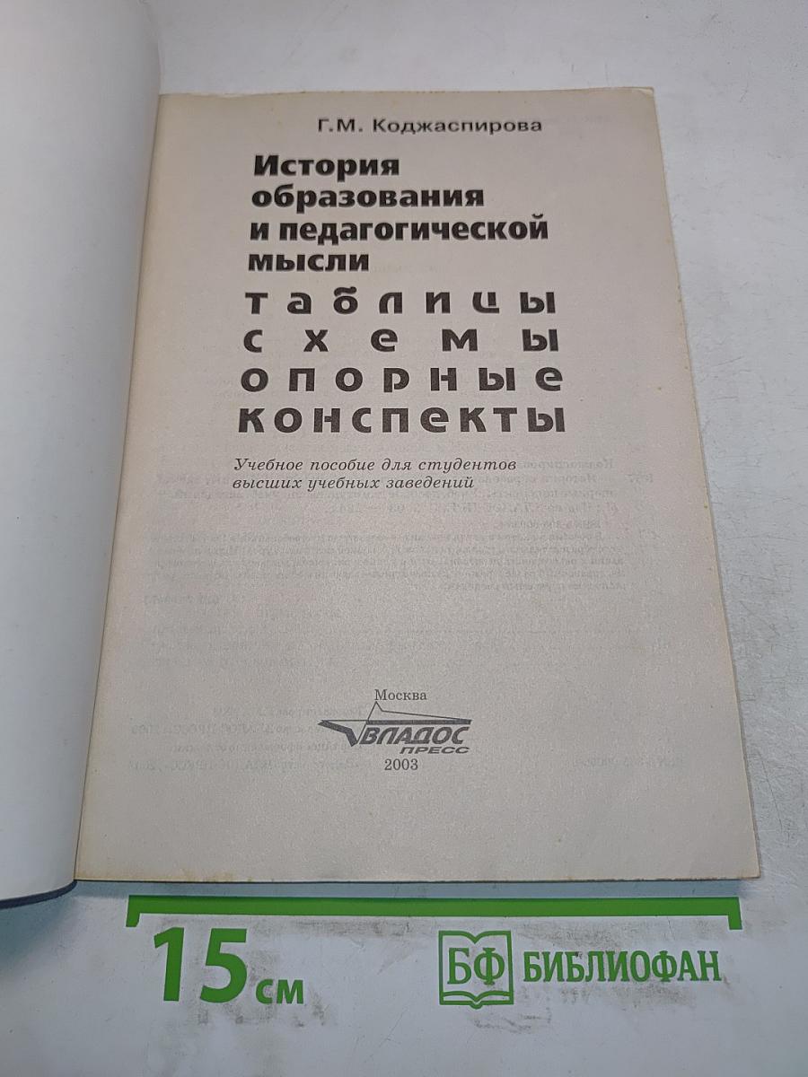 История образования и педагогической мысли: Таблицы, схемы, опорные конспекты