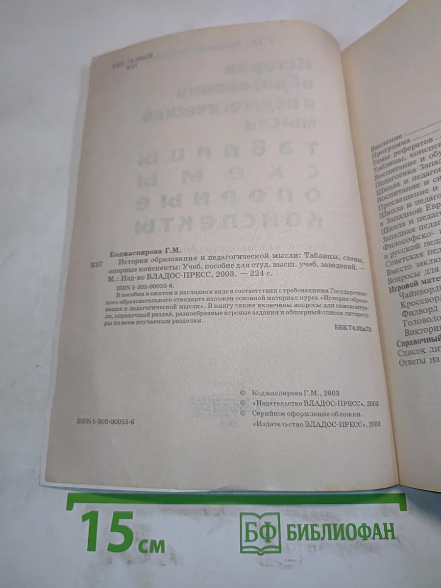 История образования и педагогической мысли: Таблицы, схемы, опорные конспекты