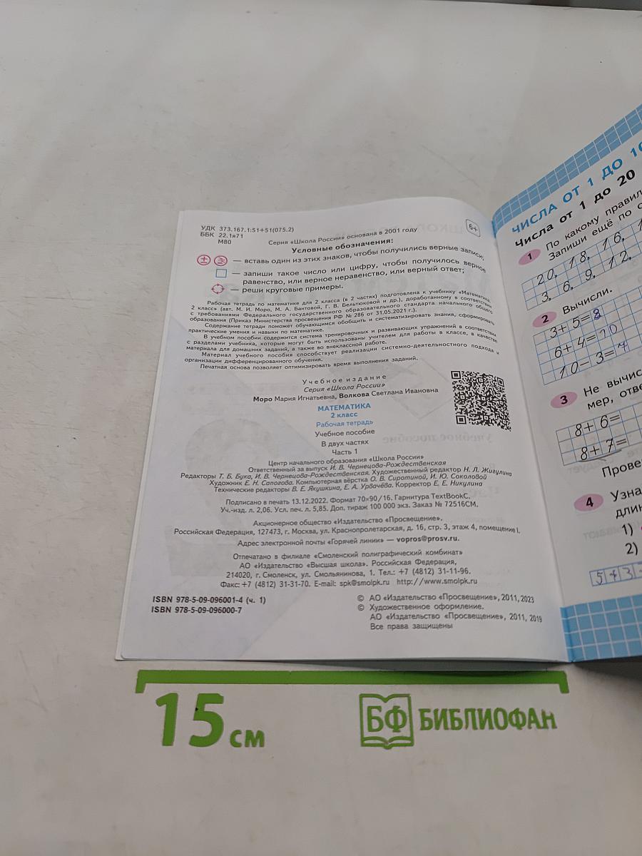 Математика. Рабочая тетрадь. 2 класс. Часть 1