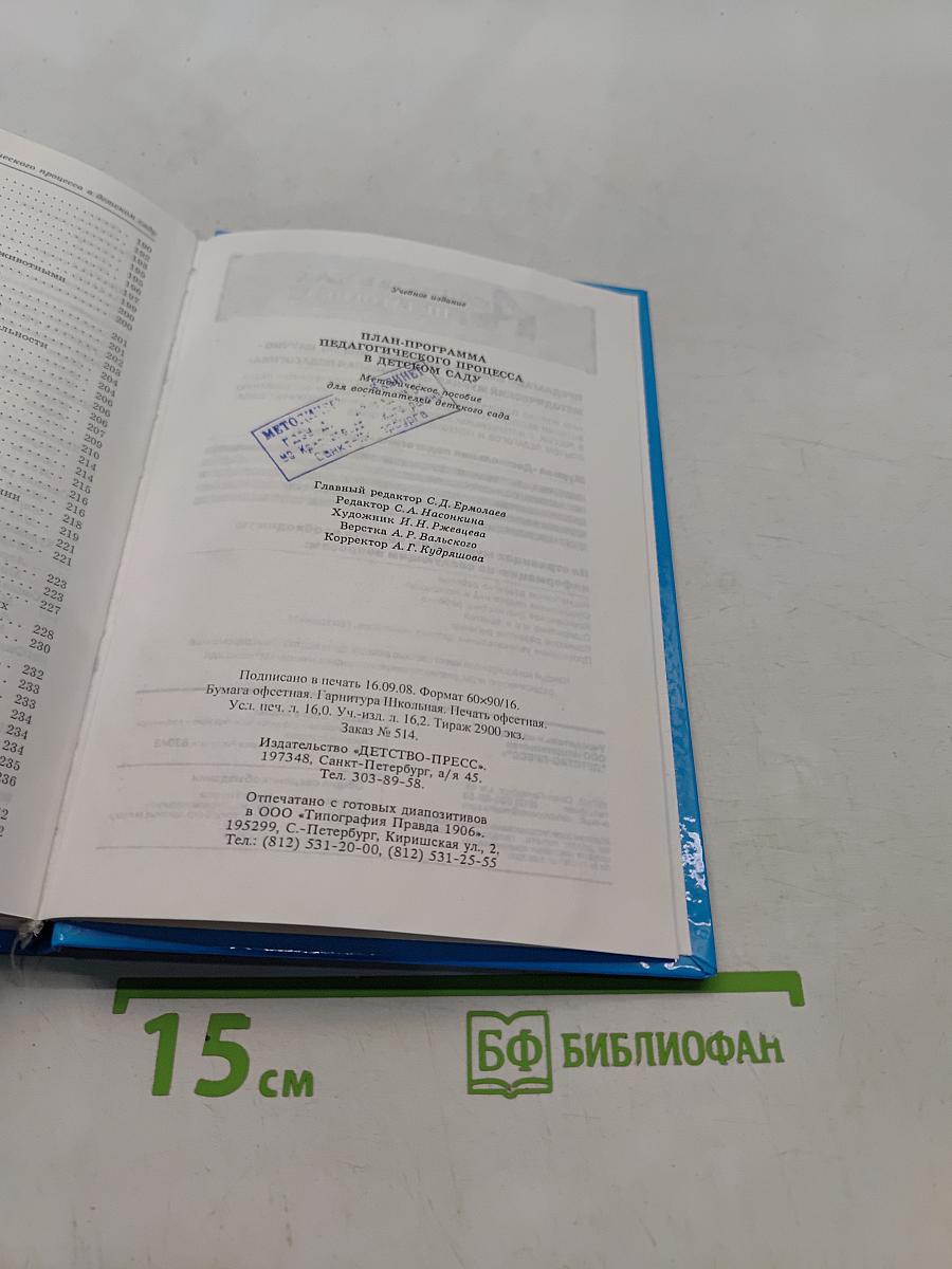 План-программа педагогического процесса в детском саду