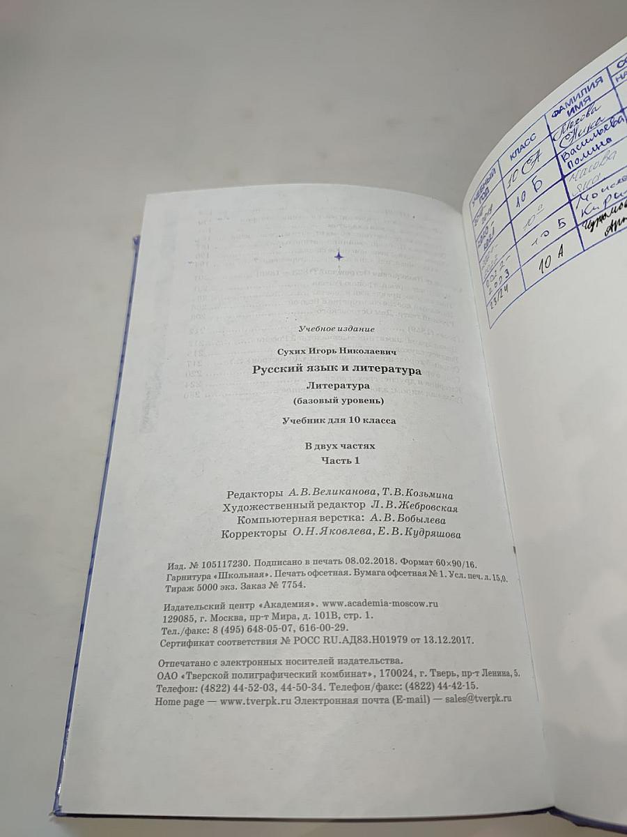 Русский язык и литература. Литература. 10 класс, базовый уровень, часть 1