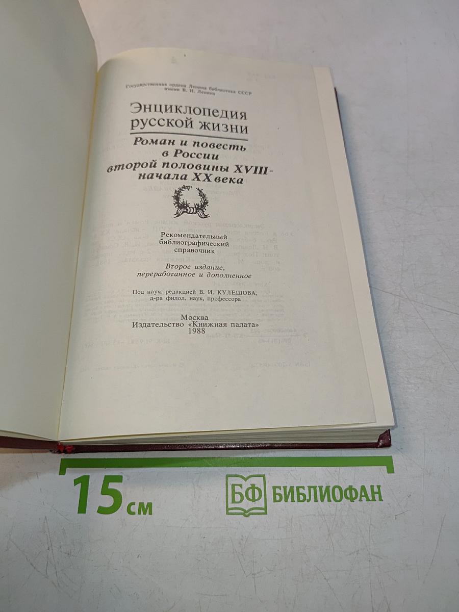 Энциклопедия русской жизни. Роман и повесть в России второй половины XVIII - начала XX века