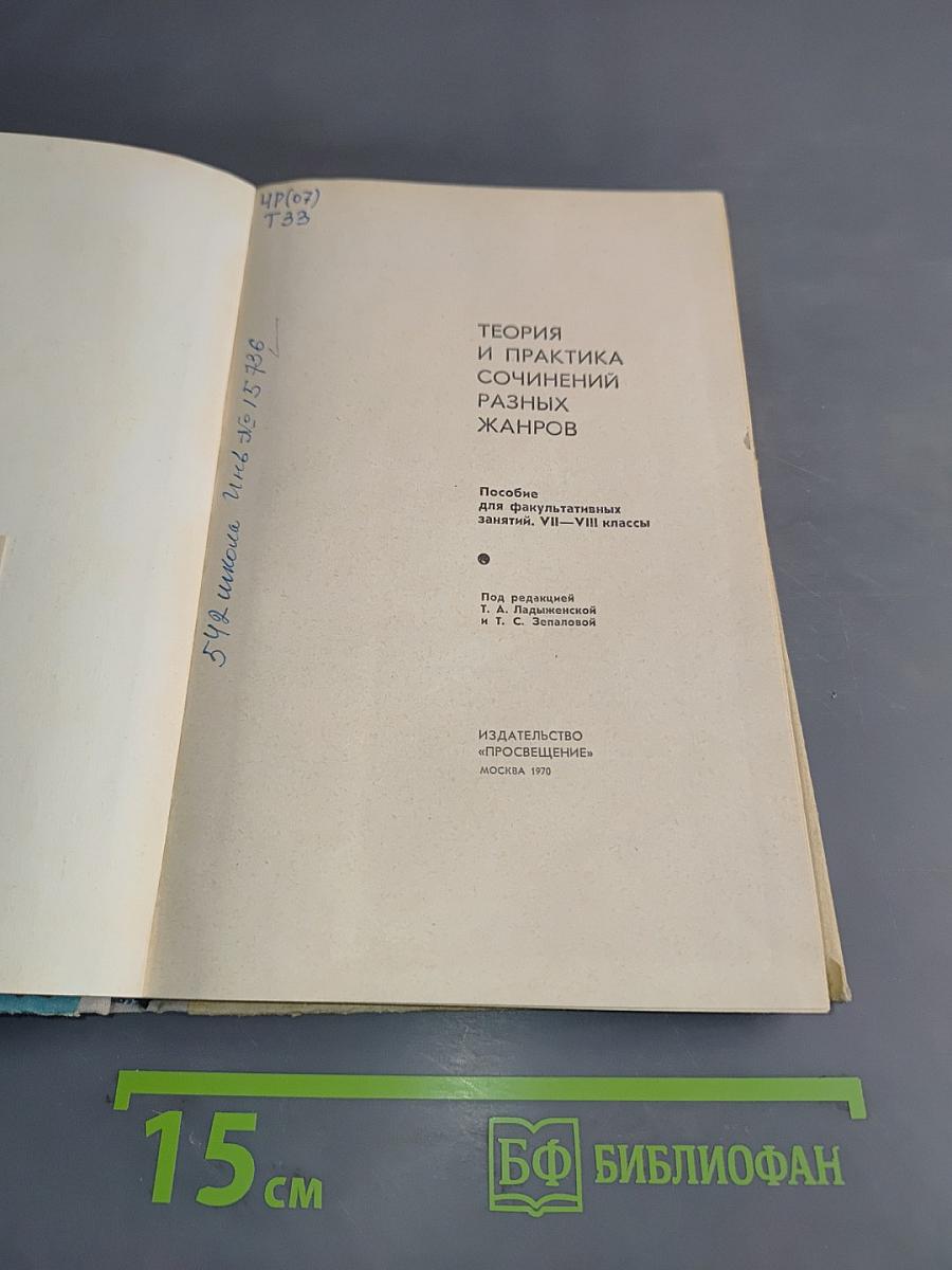 Теория и практика сочинений разных жанров. Пособие для факультативных занятий, VII-VIII классы