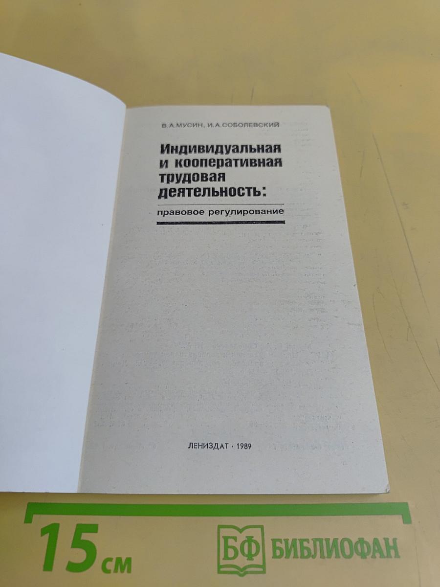 Индивидуальная и кооперативная трудовая деятельность: правовое регулирование