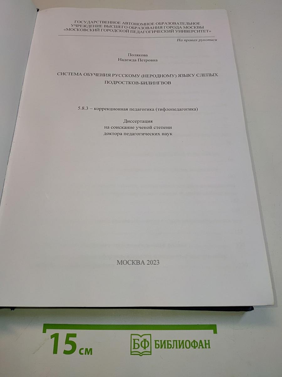 Система обучения русскому (неродному) языку слепых подростков-билингвов