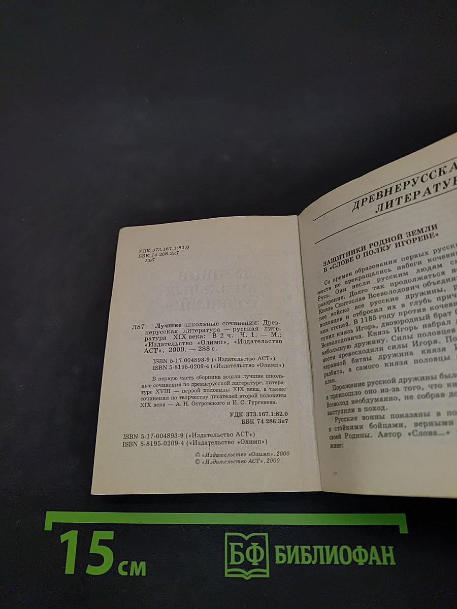 Лучшие школьные сочинения. Древнерусская литература. Русская литература XIX века. Часть I