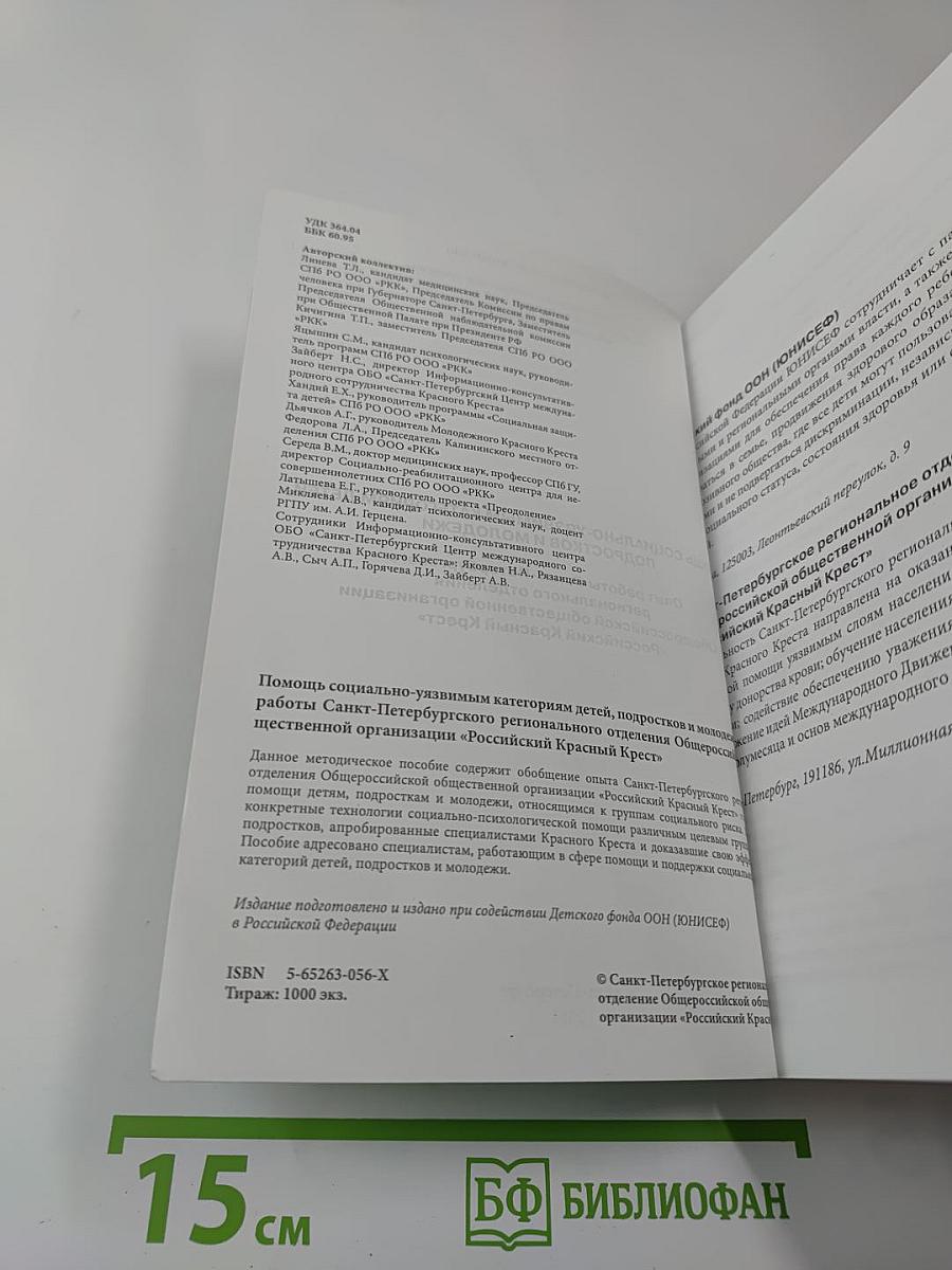 Помощь социально-уязвимым категориям детей, подростков и молодежи. Опыт работы Санкт-Петербургского регионального отделения Общероссийской общественной организации «Российский Красный Крест»