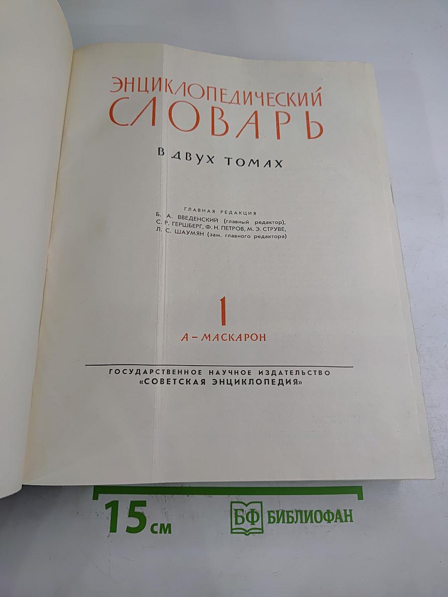 Энциклопедический словарь в двух томах. Том 1: А - Маскарон