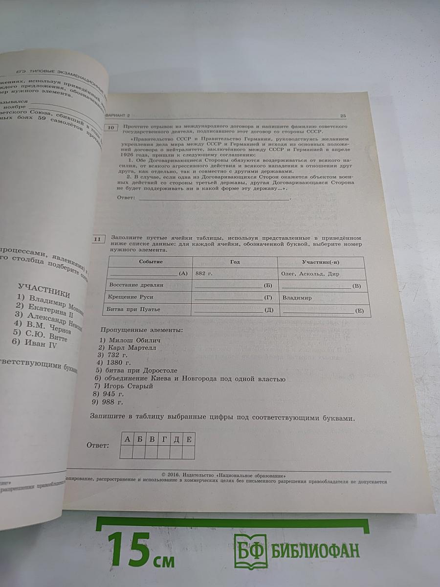 ЕГЭ 2016 История. Типовые экзаменационные варианты