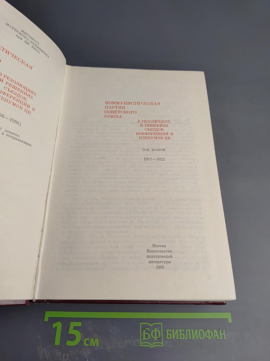 КПСС в резолюциях и решениях съездов, конференций и пленумов ЦК. Том второй. 1917-1922