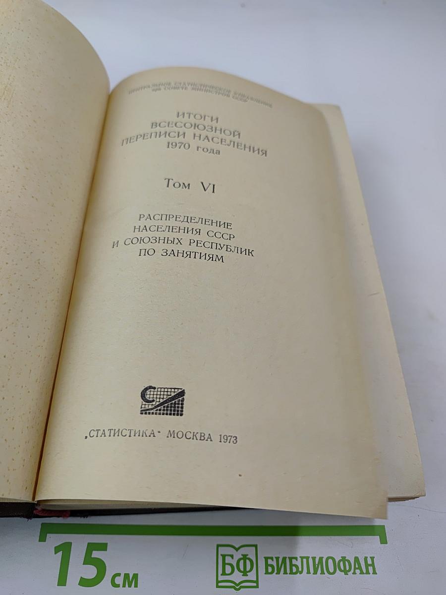 Итоги Всесоюзной переписи населения 1970 года Том VI. Распределение населения СССР и союзных республик по занятиям
