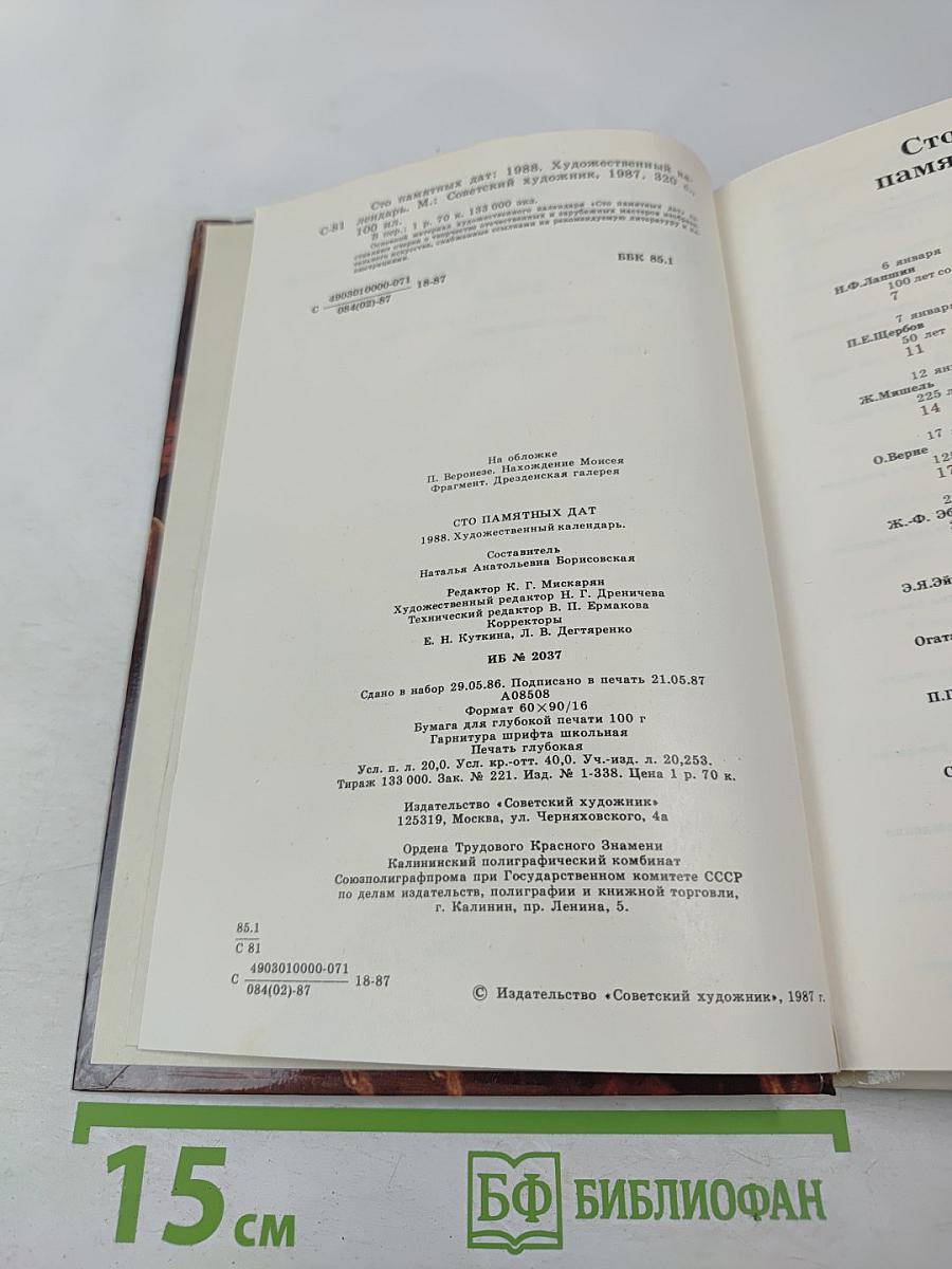 Сто памятных дат. 1988. Художественный календарь