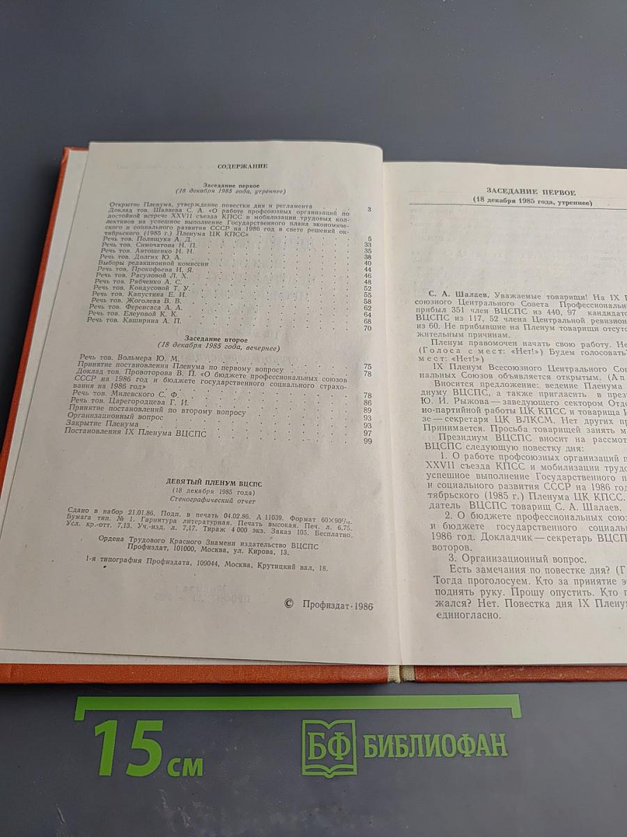 Девятый пленум ВЦСПС. Стенографический отчет