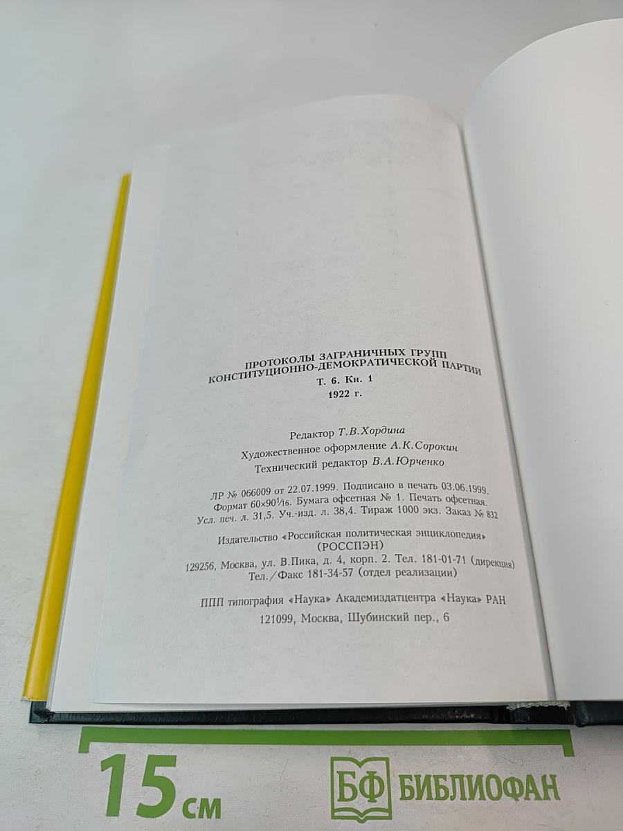 Протоколы Заграничных Групп Конституционно-Демократической Партии. 1922 г. Том 6. Книга 1
