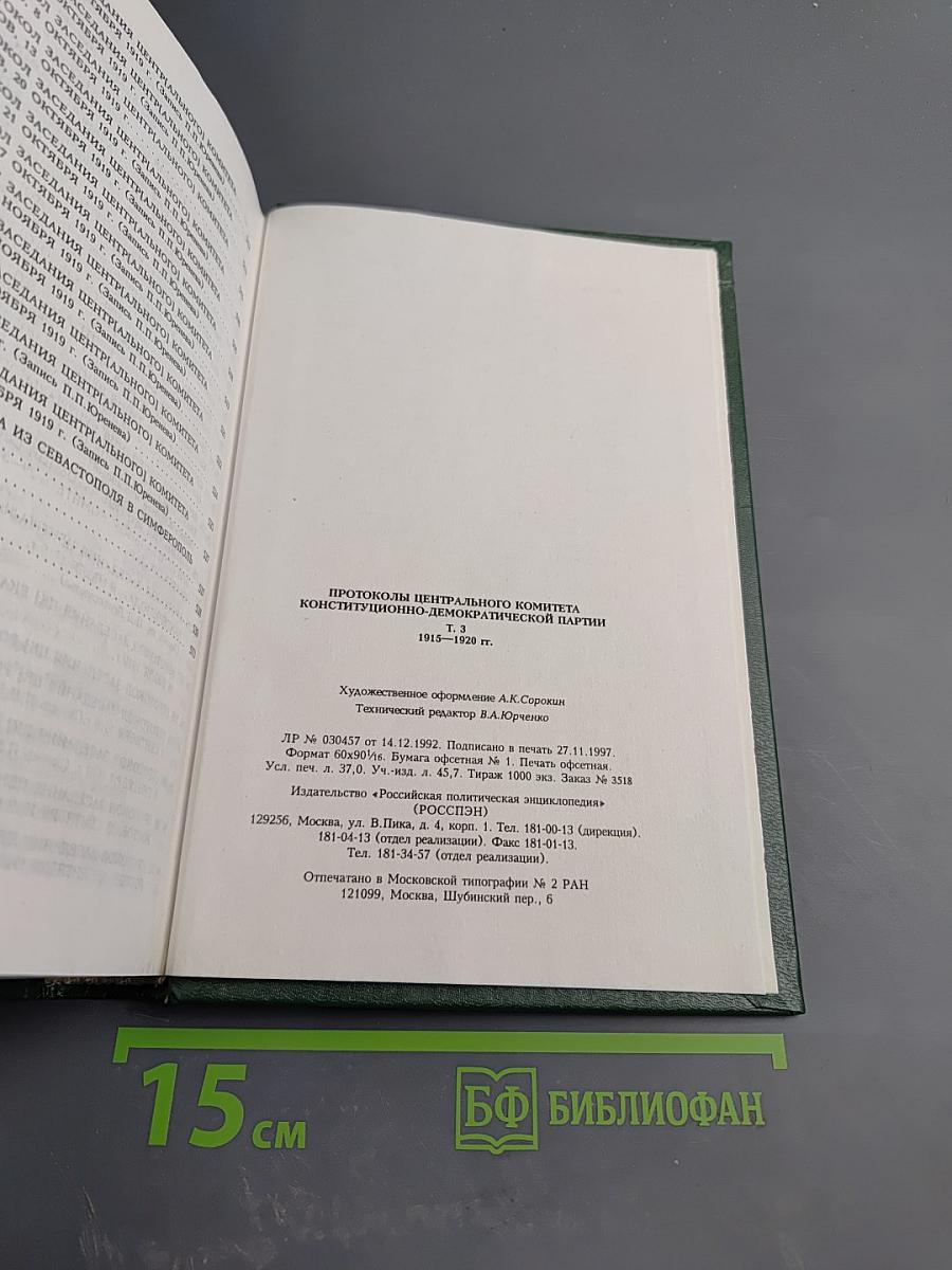 Протоколы Центрального комитета Конституционно-демократической партии. 1915-1920 гг. Том 3