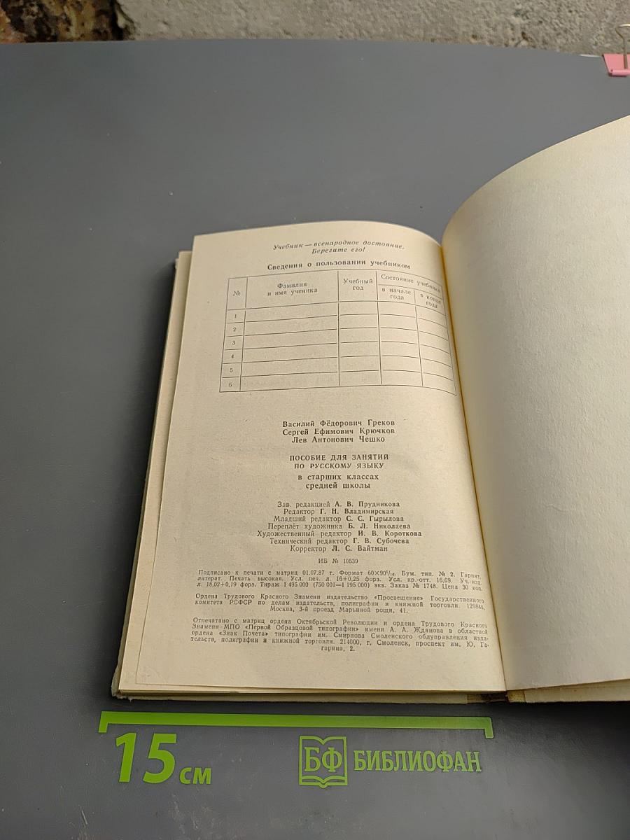 Пособие для занятий по русскому языку в старших классах средней школы