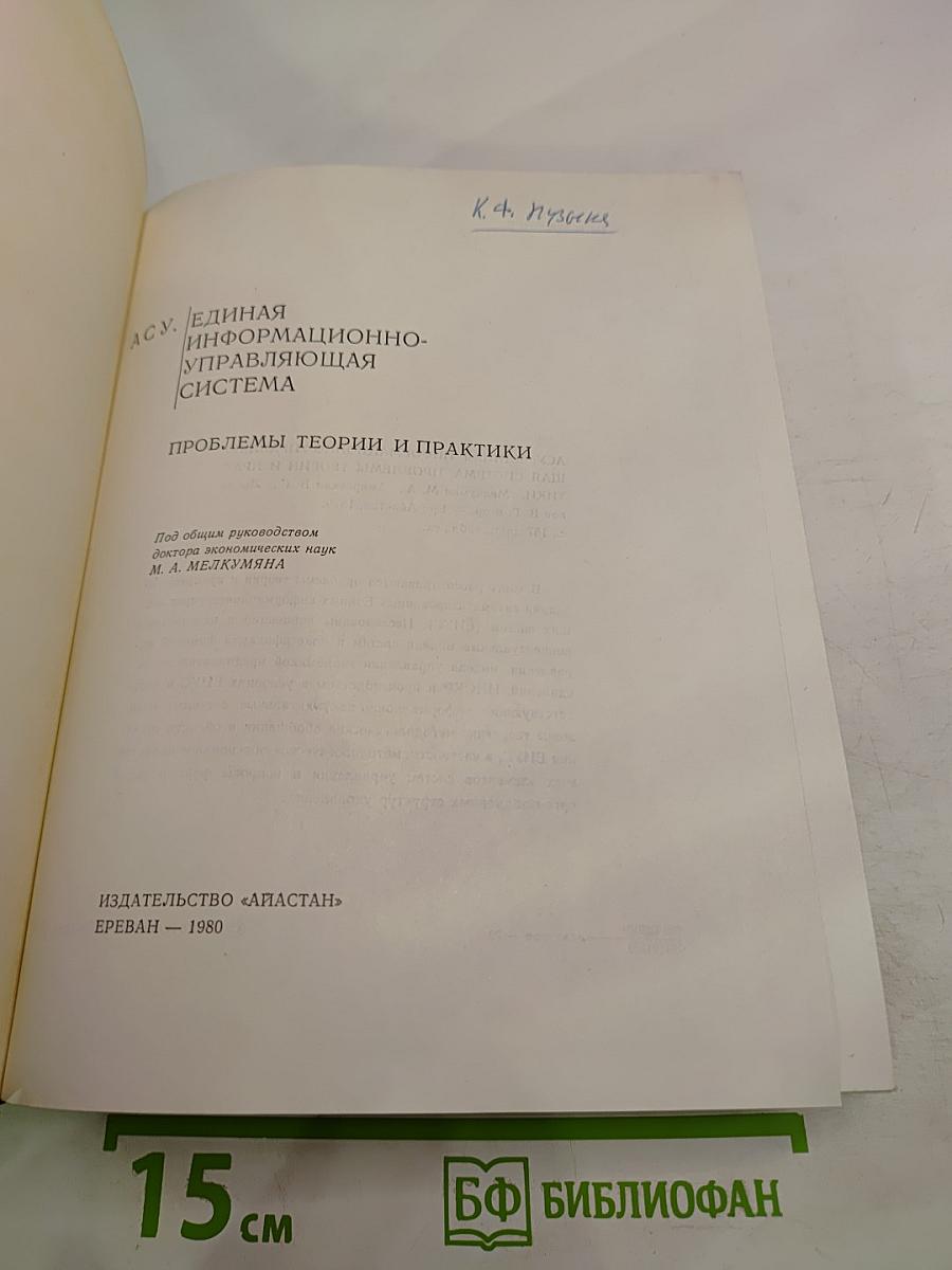АСУ. Единая информационно-управляющая система. Проблемы теории и практики