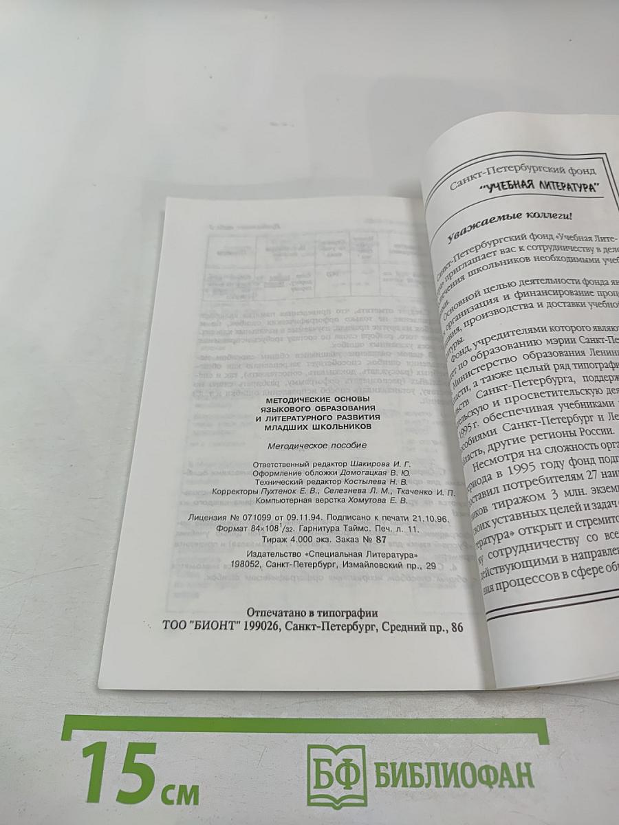 Методические основы языкового образования и литературного развития младших школьников
