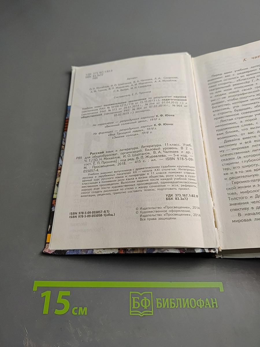 Русский язык. Литература. 11 класс. Базовый уровень. 1 часть