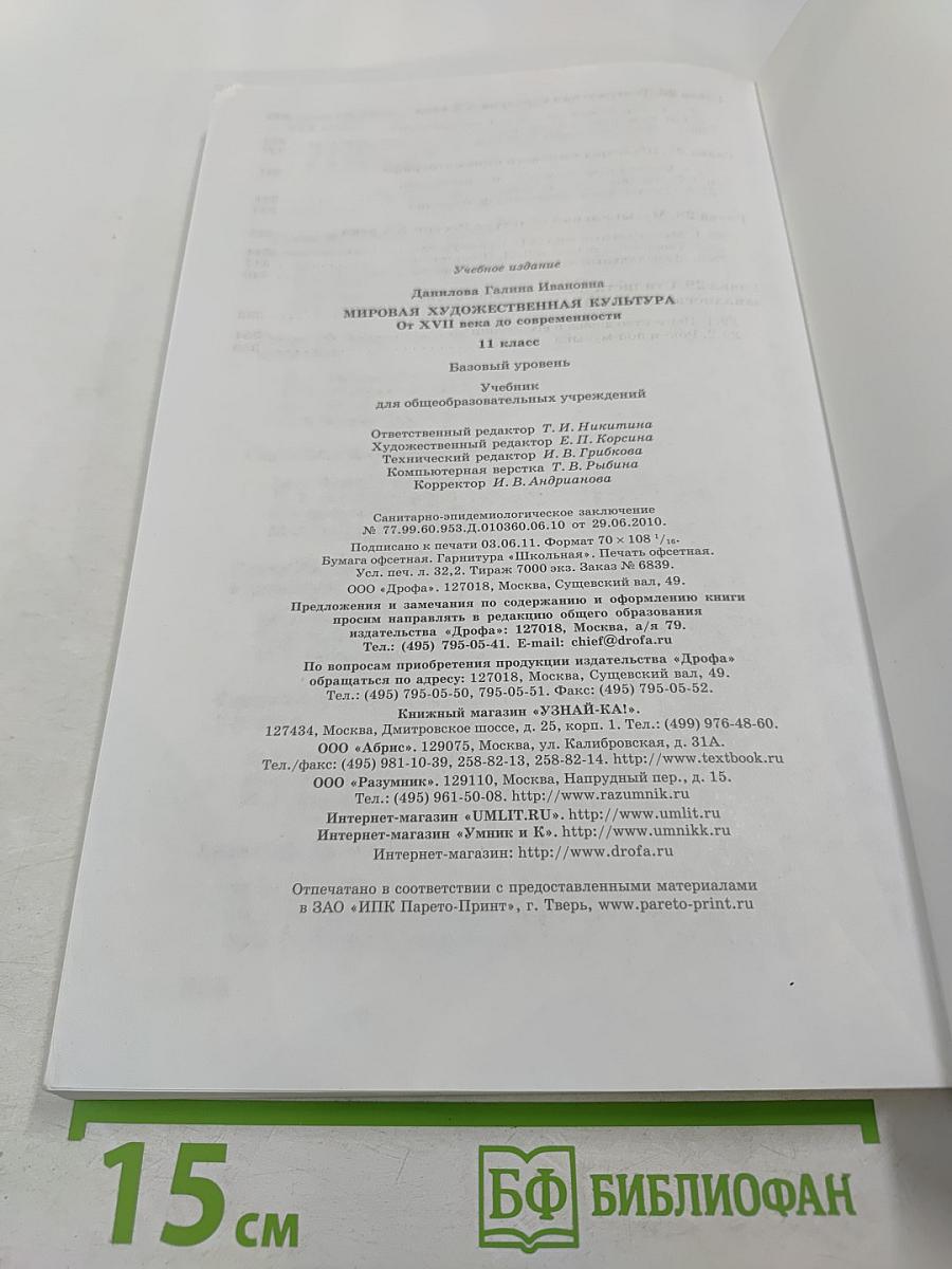 Мировая художественная культура От XVII века до современности 11 класс