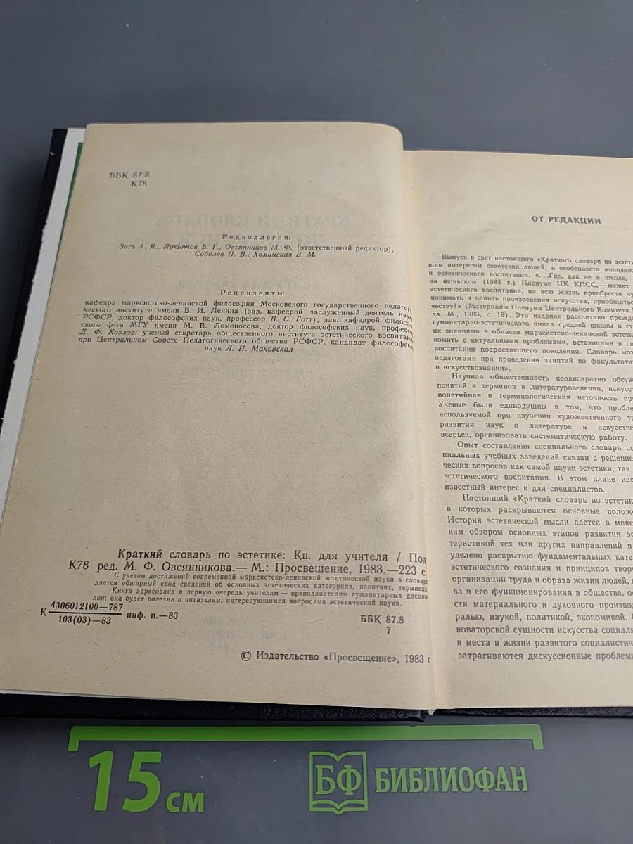 Краткий словарь по эстетике. Книга для учителя