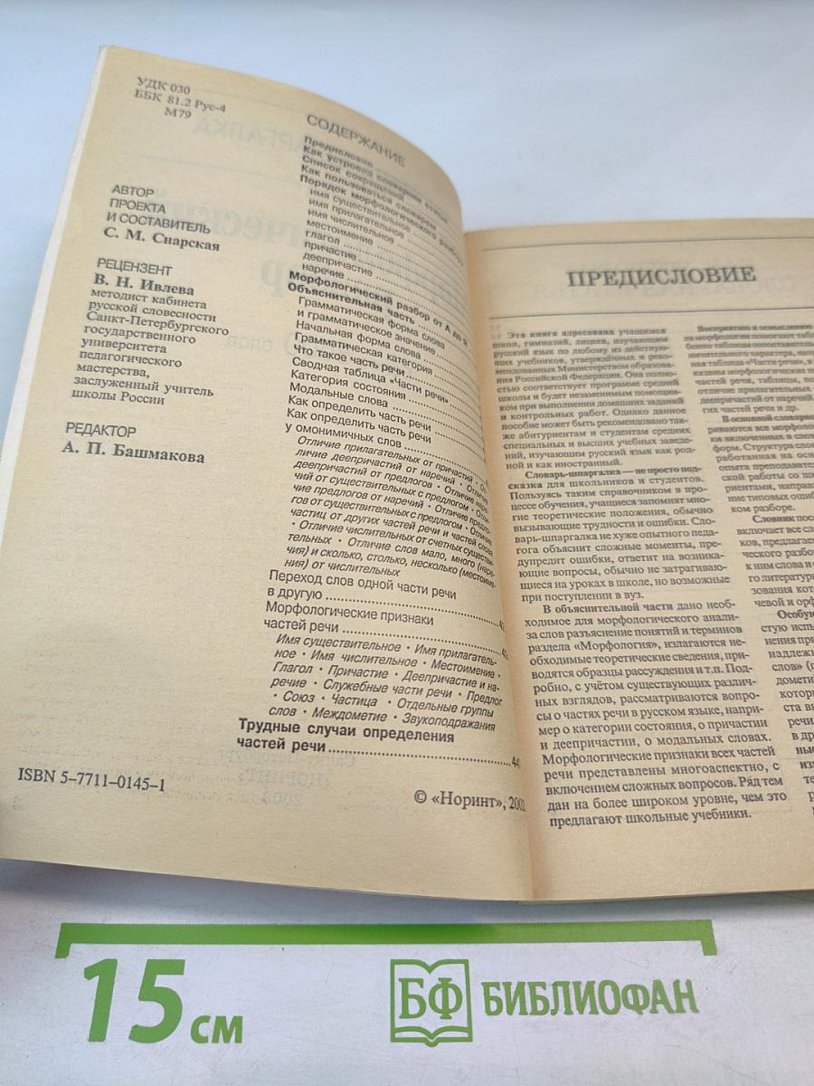 Словарь-шпаргалка Морфологический разбор