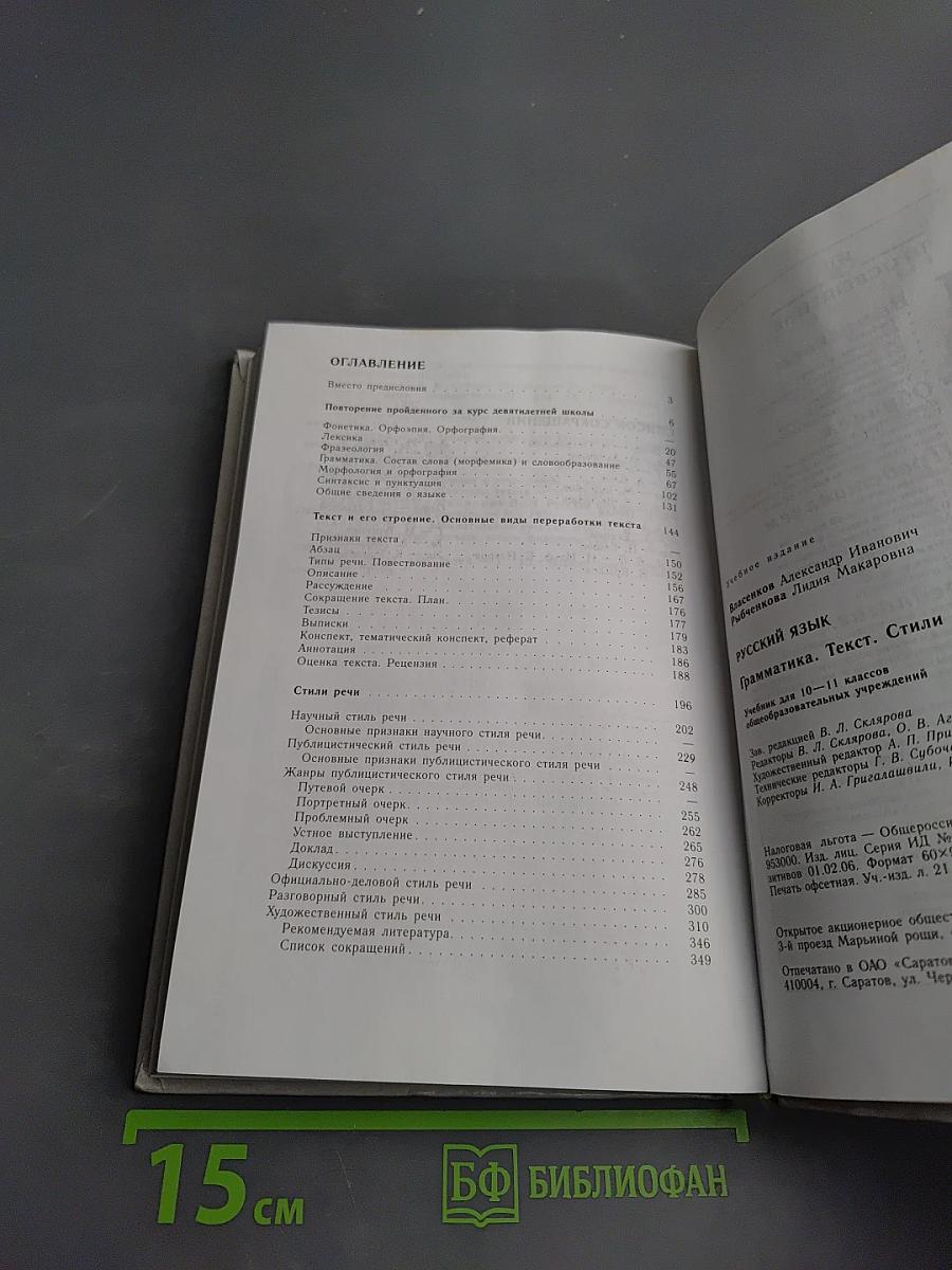 Русский язык. Грамматика. Текст. Стили речи для 10-11 классов