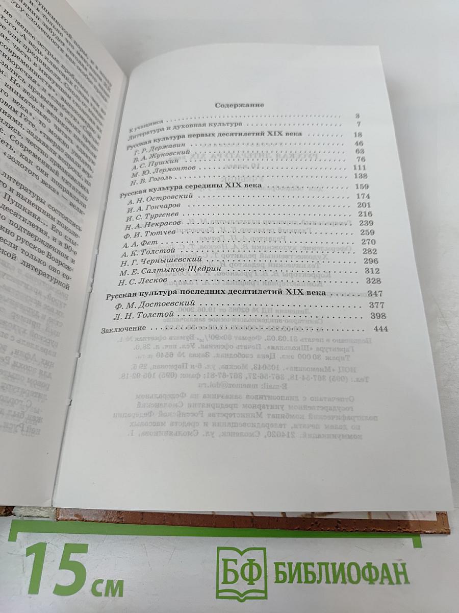 Русская литература XIX века, 10 класс, Учебник