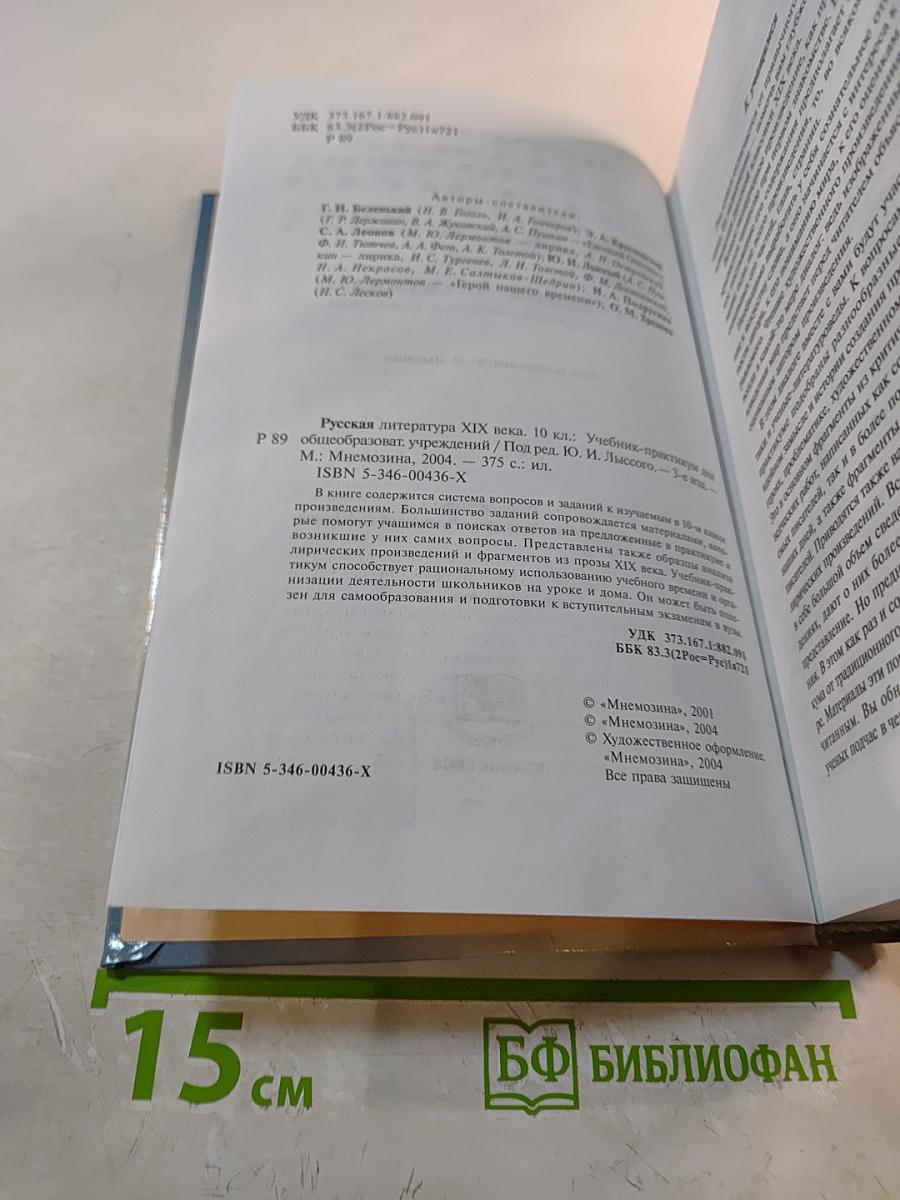 Русская литература XIX века, 10 класс. Учебник-практикум