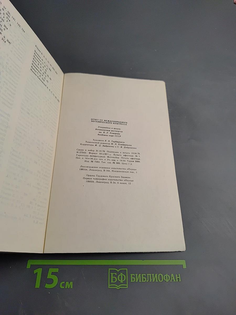 Отчет XII Международного ботанического конгресса