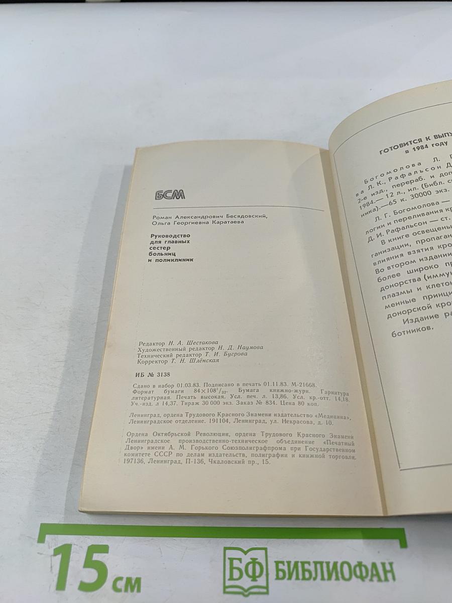 Руководство для главных сестер больниц и поликлиник