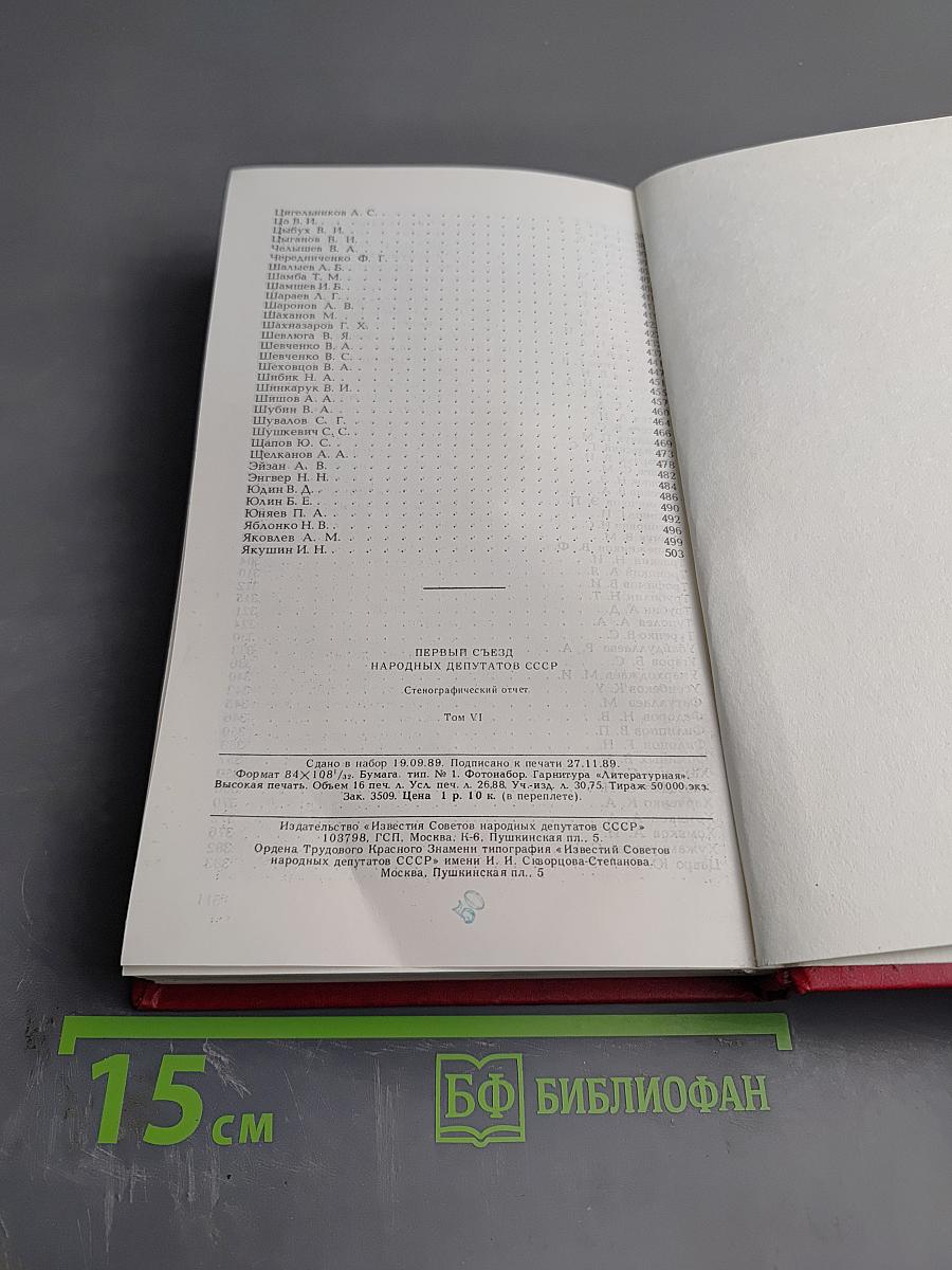 Первый съезд народных депутатов СССР. Стенографический отчет. Том VI