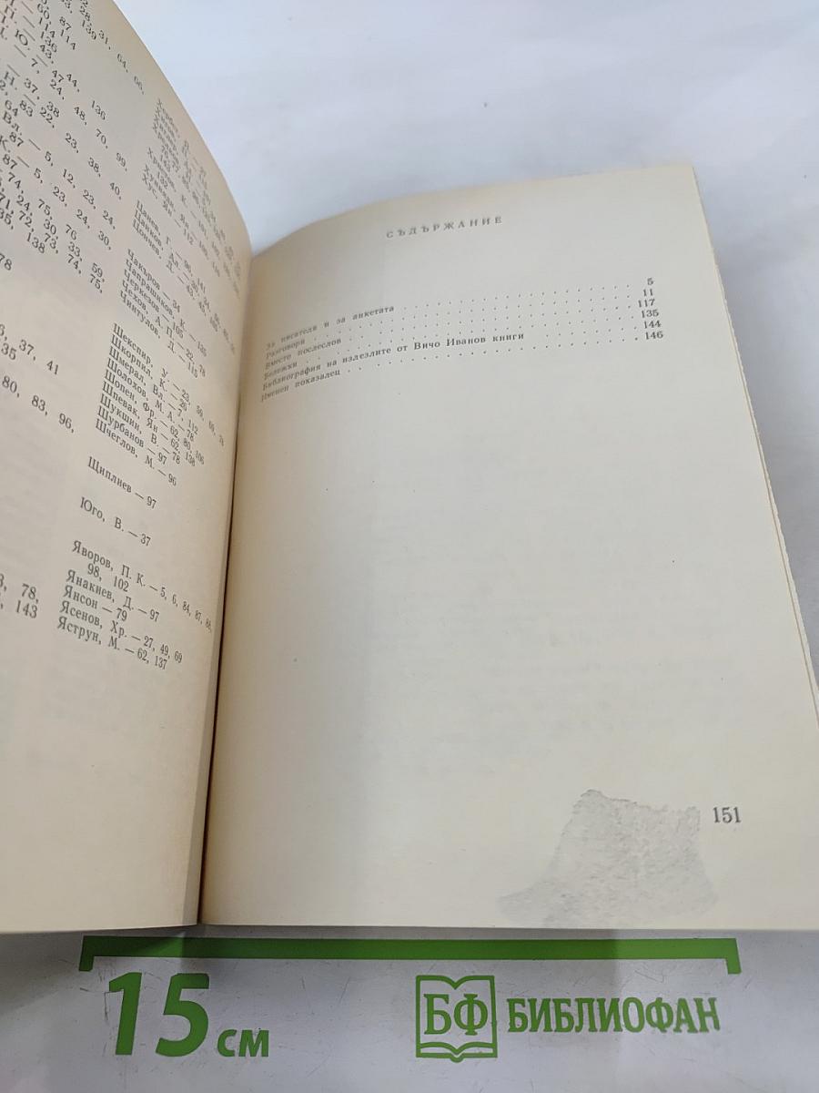 Вичо Иванов. Литературни анкети